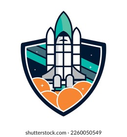 spaceship launch space badge icon