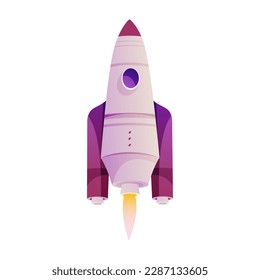 Spaceship launching, isolated rocket with capsule for space travel and discovery of universe and galaxy. Satellite ship. Vector in flat cartoon illustration
