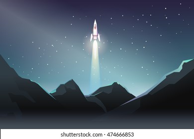 spaceship launching at night