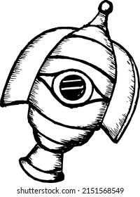 Raumschiff Line Art Design. Raumschiff-Vektorgrafik. Kinderspielzeug, Platz. Roboter.