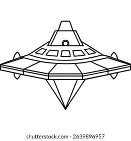 spaceship line art on white background