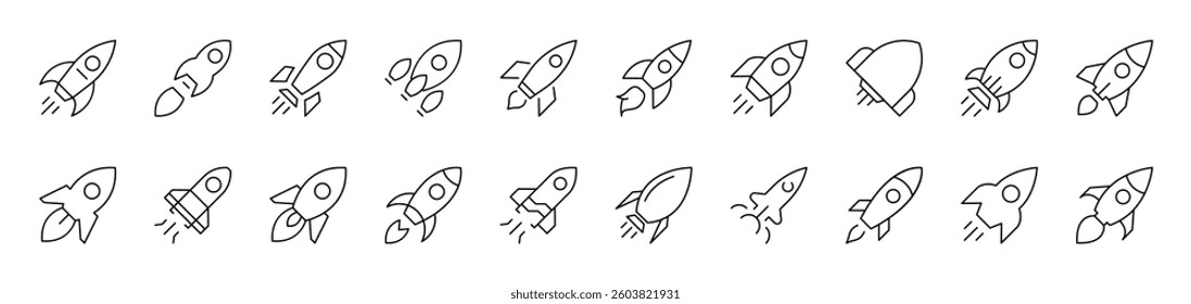 Spaceship Line Icon Collection. Editable Stroke. Perfect for Infographics, Articles, Books, Flyers, Banners