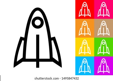 Spaceship. Line Icon With Different Color Background.
