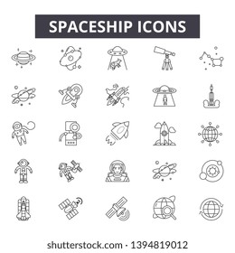 Spaceship line icon signs.  Linear vector outline illustration set concept.