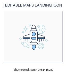 Spaceship line icon. Spacecraft controlled by crew. Ready for flight. Cosmos research. Mars landing concept. Isolated vector illustration. Editable stroke