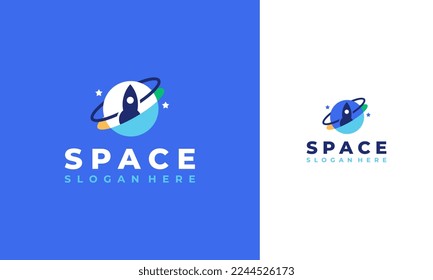 Spaceship Logo designs concept vector, Rocket with Planet logo designs icon template