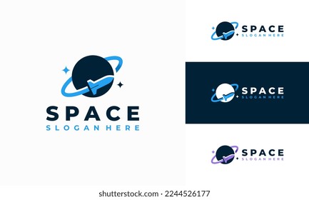 Spaceship Logo designs concept vector, Rocket with Planet logo designs icon template