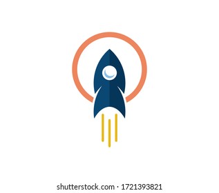 Icono del vector del cohete con el logotipo de la nave espacial 