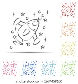 Spaceship multi color icon. Element of space hand drawn icon on white background