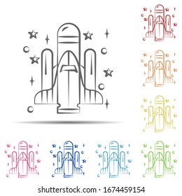 Spaceship multi color icon. Element of space hand drawn icon on white background