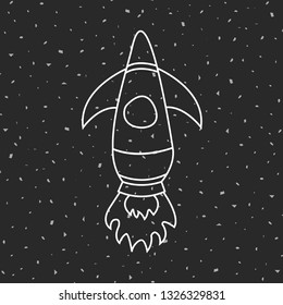 Spaceship on a background of the starry sky, spacecraft flying in space, launch space rocket. Vector Illustration.