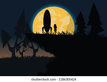 spaceship on a cliff vector illustration 