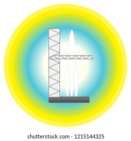 Spaceship on launch pad. Icon for computer games.