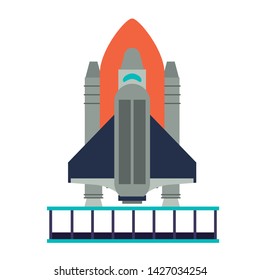 Spaceship on take off plataform symbol isolated vector illustration graphic design