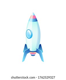 Spaceship on white, business rocket, symbol of progress, flat design style of ship with shuttle, modern technology, vehicle object, digital vector