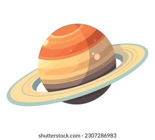 Spaceship orbiting planet in design isolated