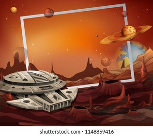 Spaceship And Outerspace Frame Theme Illustration