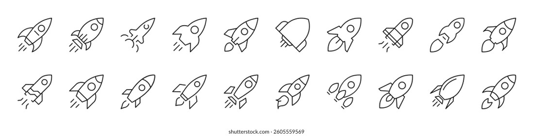Spaceship Outline Picture Collection. Editable Stroke. Perfect for Infographics, Articles, Books, Flyers, Banners