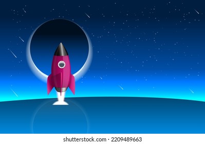 Spaceship Outspace Rocket Launcher Poster Design Suitable For Poster Design, Website Header, Article Image, Content Digital, Startup Business Booster, Marketing Promo, Training template