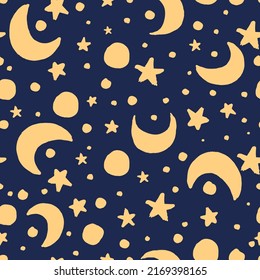 Spaceship Pattern in Doodle Style, Pattern for Children and Kids, Moon and Stars Wallpaper, Sky Objects, Galaxy Illustration