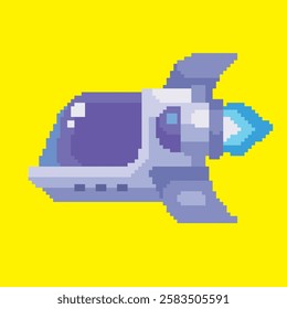 spaceship pixel art, vector illustration on isolated background.