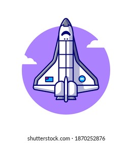 Spaceship Plane Flying Cartoon Vector Icon Illustration. Air Transportation Icon Concept Isolated Premium Vector. Flat Cartoon Style