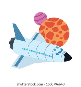 spaceship and planets icon over white background, vector illustration