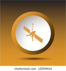 Spaceship. Plastic button. Vector illustration.