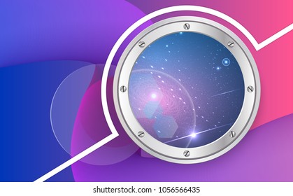 Spaceship porthole on multicolored background
