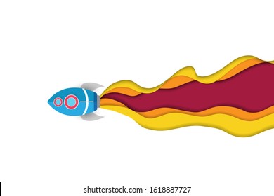 Spaceship with power jet engine on white background