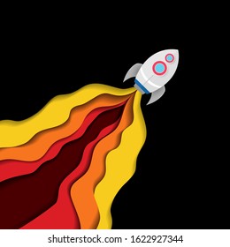 Spaceship with power jet engine on black background