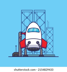Spaceship ready to take off cartoon icon on blue background