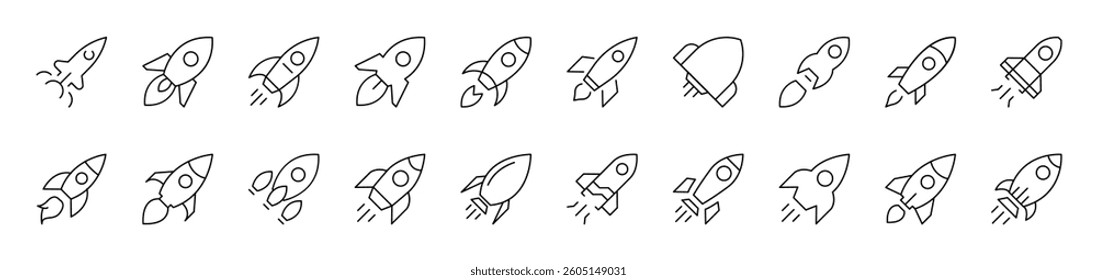Spaceship Related Image Collection. Editable Stroke. Perfect for Infographics, Articles, Books, Flyers, Banners