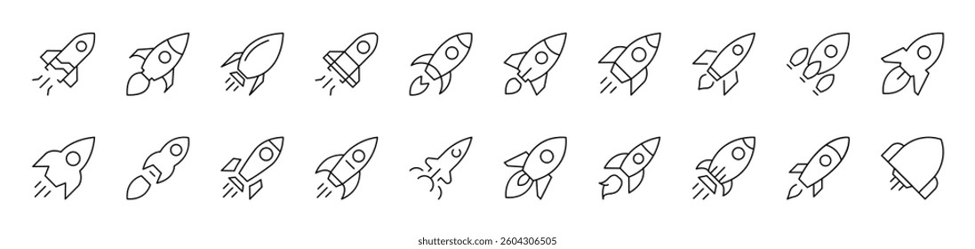 Spaceship Related Line Icon Collection. Editable Stroke. Perfect for Infographics, Articles, Books, Flyers, Banners