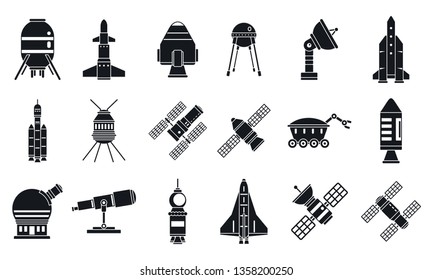 Spaceship research technology icons set. Simple set of spaceship research technology vector icons for web design on white background