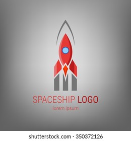 Spaceship. Rocket. Astronautics. Vector logo template.