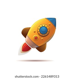 Spaceship Rocket Cartoon Style Icon. Startup or Business Concept. Vector