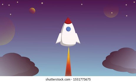 spaceship rocket fly up in space