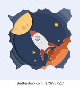 spaceship rocket flying to the planet .Vector illustration