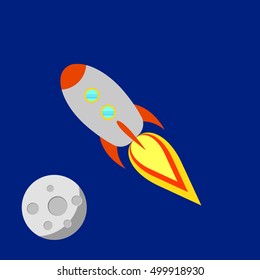 Spaceship rocket flying in the sky