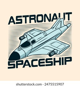 Spaceship Rocket flying spacecraft in the galaxy Vintage Retro Badge logo