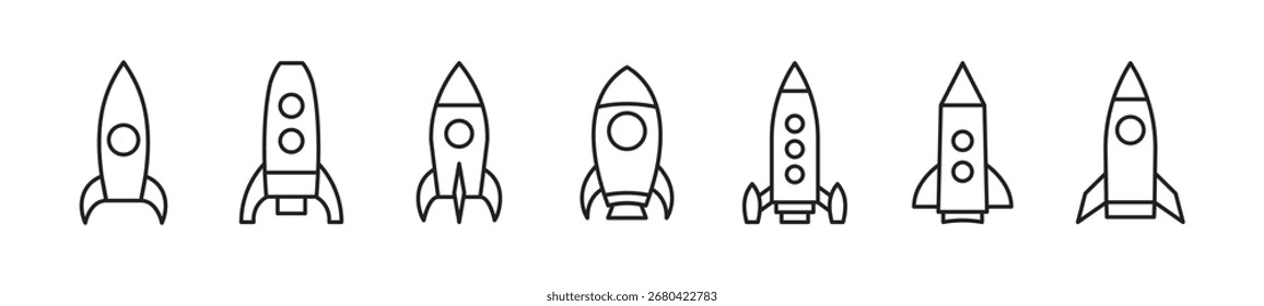 Espaçonave, conjunto de ícones de foguete. Vetor EPS 10