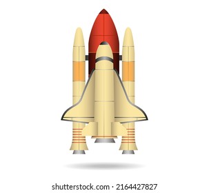 Spaceship and rocket illustration for space and technology travel. Shuttle symbol and futuristic design of shuttle and astronaut. Isolated design. Vector.