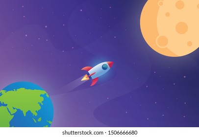 spaceship rocket leave the earth across the moon vector design illustration