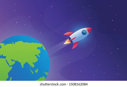 spaceship rocket leave the earth vector design illustration