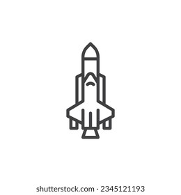 Icono de línea de cohete de nave espacial. signo de estilo lineal para concepto móvil y diseño web. Icono vectorial del contorno de la nave espacial del transbordador. Símbolo, ilustración del logotipo. Gráficos vectoriales