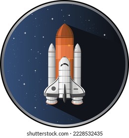 Spaceship Rocket Shuttle fly on Sky Space for Travel Exploration Mission on Round Background Isolated Vector Illustration, Good for Science Astronomy Logo Icon Organization Group Company Corporation