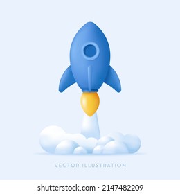 Spaceship rocket. Startup, space, business concept. 3d vector icon in cartoon minimal style