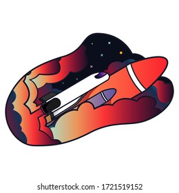 Spaceship with rocket still attached in it, rocket vector illustration