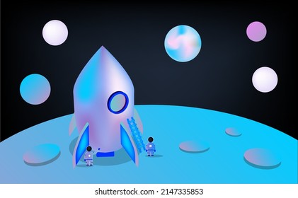 spaceship. rocket takeoff. spaceship on the moon. business start